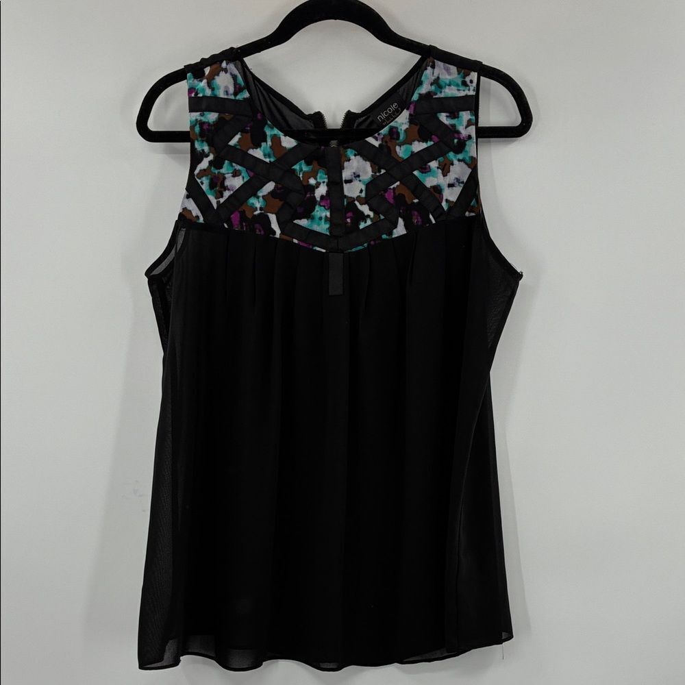 3For$20 Nicole Miller Black Sleeveless Top with Colorful Blouse size: Large